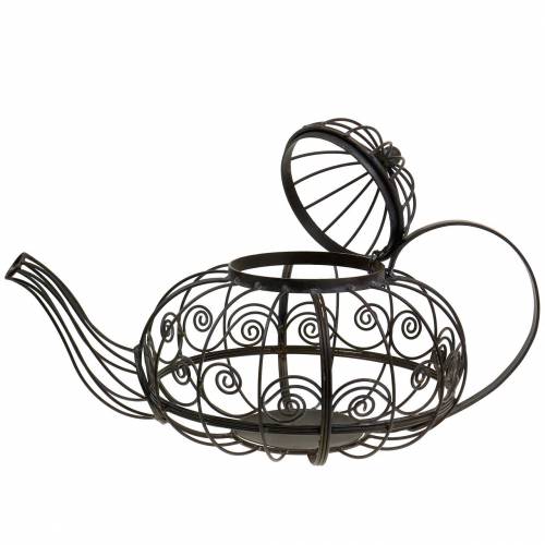 Floristik24 Dekoratív teáskanna virágtartó fém sötétbarna Ø28cm H24cm