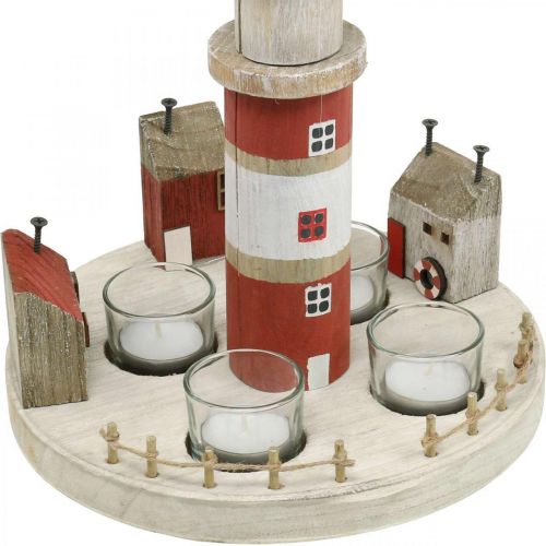 Floristik24 Lighthouse teamécses tartó piros, fehér 4 db mécses Ø25cm H28m
