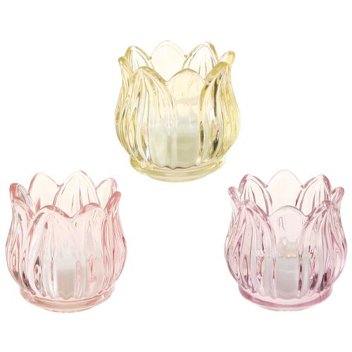 Floristik24 Tealight üveg viráglámpás üveg 3 szín Ø7cm H7cm 6db