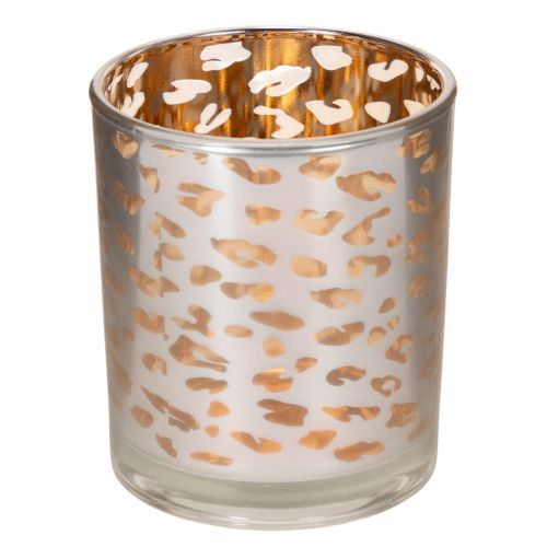 Üveg mécsestartó leopárdmintával, kétszínű, 8 cm