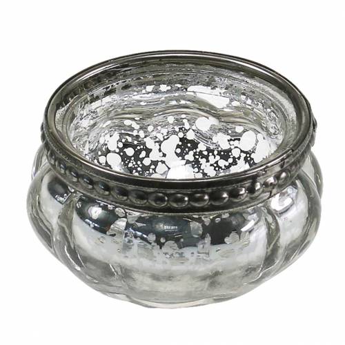 Tealámpa üveg antik ezüst fém peremmel Ø6cm H3,5cm