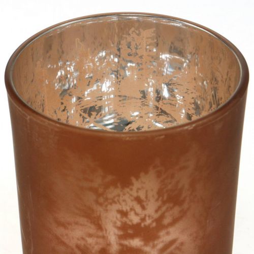 Floristik24 Üveglámpás, teamécses üveg levél motívummal, őszi dekoráció Ø8cm H9cm 2db