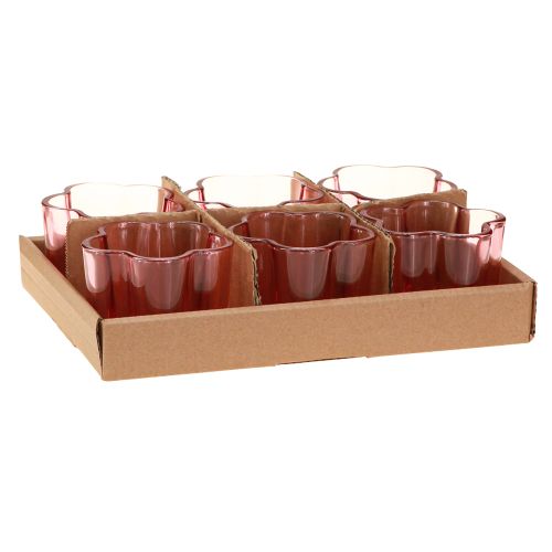 tételeket Mécsestartó virág alakú mécsestartó üvegből, rózsaszín Ø7.5cm M6cm 6db