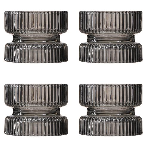 tételeket Gyertyatartó üveg dekoratív bordás szürke színezett Ø9cm H7cm 4 db