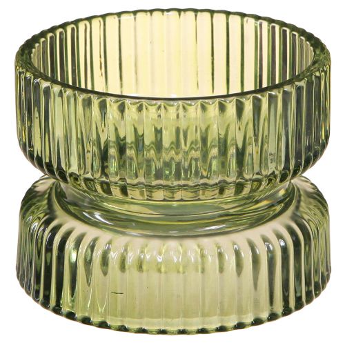 Floristik24 Gyertyatartó üveg díszbordás zöld Ø9cm H7cm 4 db