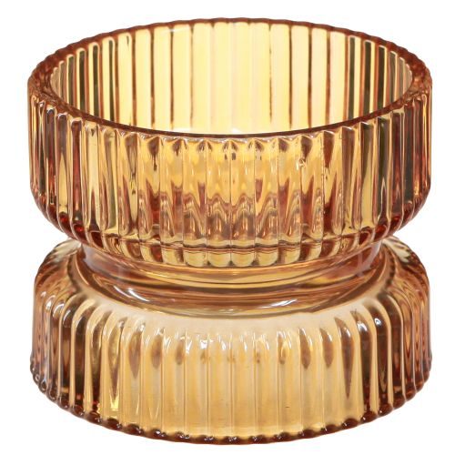 Floristik24 Gyertyatartó üveg bordázott dísznarancs Ø9cm H7cm 4 db