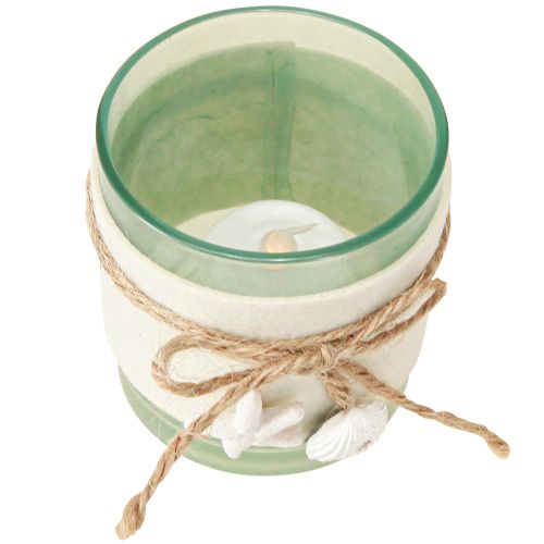 tételeket Gyertyatartó üveg tengeri teamécses kék zöld fehér 7,5cm 3db