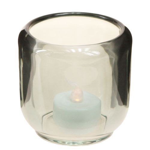 Gyertyatartó üveg szürke barázdás dekorral 8cm 6 db