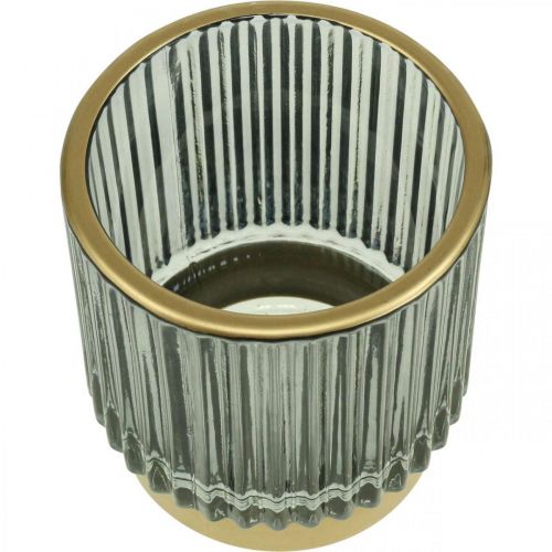 Floristik24 Lámpás üveg bordás teamécses tartó arany/szürke H8cm 2db