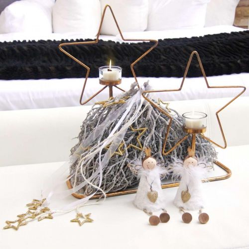 Floristik24 Tealámpa tartó Star Metal Golden Vintage 2 lángos L38cm