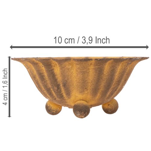 Vintage mécsestartó, kis tál, rozsdaszínű fém, Ø10cm, M4.5cm | Floristik24.hu