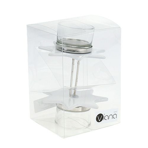 Floristik24 Gyertyatartó fehér csillag alakú üveggel Ø10cm H10,5cm 2db