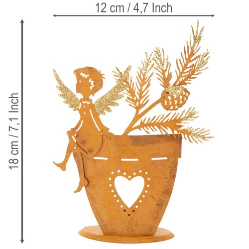 Karácsonyi mécsestartó, angyaldísz, rozsdabarna díszítés, Ø8cm M18cm | Floristik24.hu