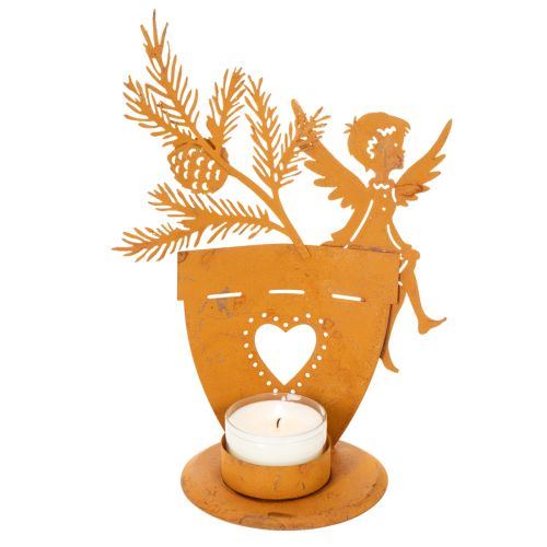 Karácsonyi mécsestartó, angyaldísz, rozsdabarna díszítés, Ø8cm M18cm | Floristik24.hu