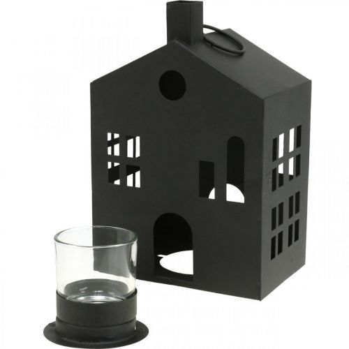 Floristik24 Tealámpa tartó ház fekete fém, világítóház Ø4,4cm H18cm