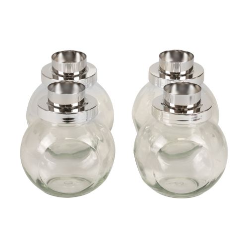 Gyertyatartó gyertyatartó üveg fém ezüst Ø10,5cm 4db