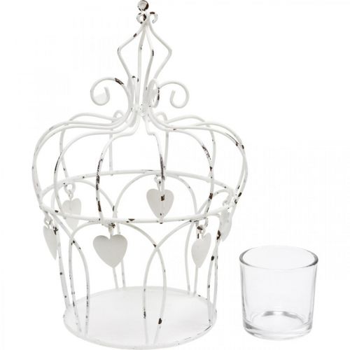 Floristik24 Tealámpa tartó korona szívecskékkel shabby chic fehér Ø14cm H22cm