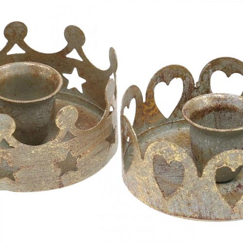 Floristik24 Fém gyertyatartó kúpos gyertyákhoz antik optika arany Ø7cm 4db