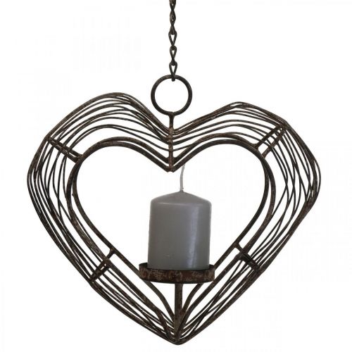 Tealámpa tartó fém függő dekoráció rozsda díszítő szív 22×7×20cm