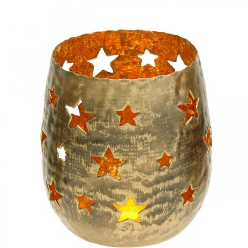 Floristik24 Adventi dekorációs teamécses tartó csillagokkal fém arany Ø8,5cm H11cm