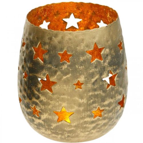 Floristik24 Gyertyatartó Karácsonyi dekoráció csillagok antik optika fém arany Ø9cm H13cm