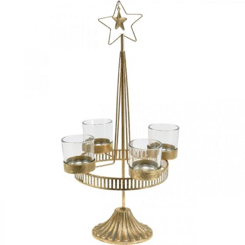 Floristik24 Tealámpa tartó négy pohár Star Christmas Gold Ø20cm H38,5cm