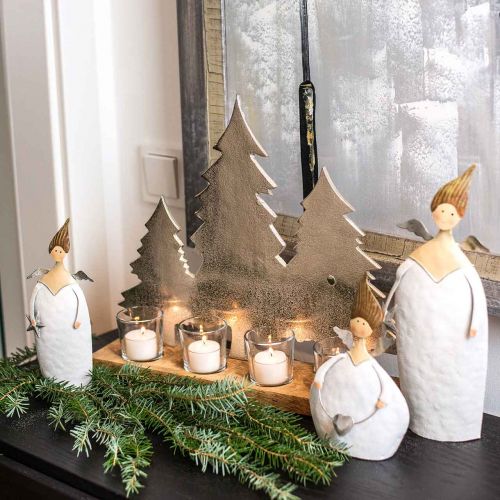 Floristik24 Gyertyatartó Tannen Mango, fém ezüst 38 × 34cm 4 db teamécses pohár