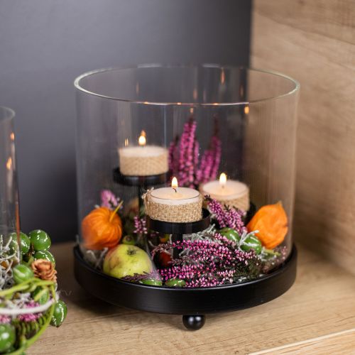 Floristik24 Tealámpa tartó hurrikán üveg fém fekete Ø19cm H18cm