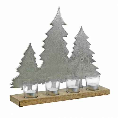 Floristik24 Gyertyatartó Tannen Mango, fém ezüst 38 × 34cm 4 db teamécses pohár