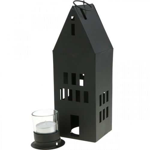 Floristik24 Teavilágító ház, lámpás ház fém fekete Ø4,4cm H26cm