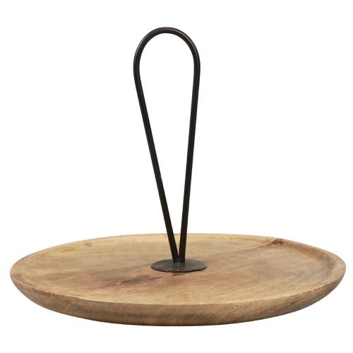 Floristik24 Dekoratív fa tálca dekoratív fa tányér fogantyúval Ø30cm H24cm