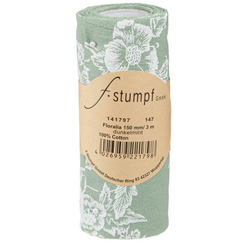 tételeket Asztali szalag zöld tekercs szalag virágok pamut menta 15cm 3m