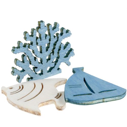 Floristik24 Asztali dísz hal, korall, csónak világoskék-fehér 72 db
