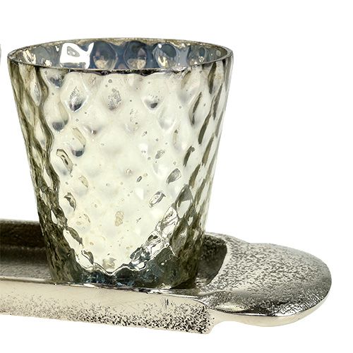 tételeket Asztali díszítő tányér 3 db teamécses pohárral ezüst Ø7cm H8cm
