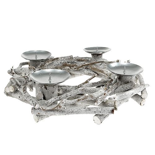 Floristik24 Asztali koszorú gyertyatartóval Ø32cm fehérre meszelve