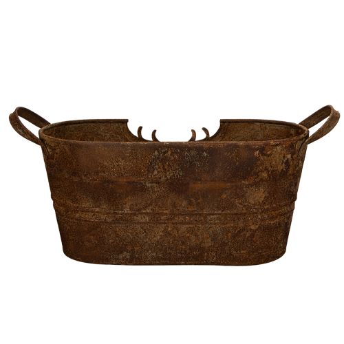 Ovális fémtál fülekkel, szarvas motívummal, rozsdabarna felülettel, 36 cm | Floristik24.hu