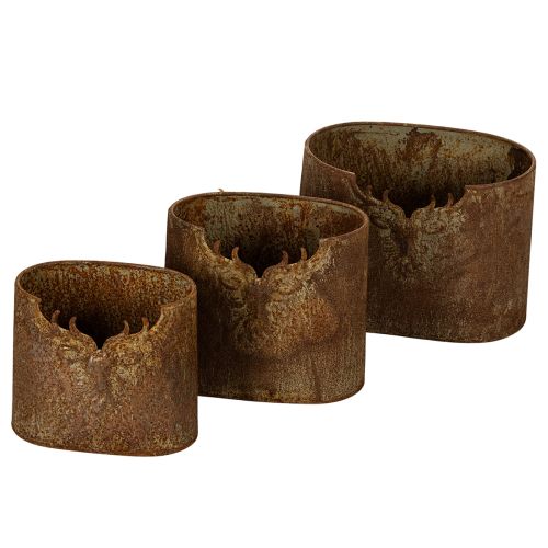 Kaspó szarvas fém ovális rusztikus 3 db-os szett 24cm
