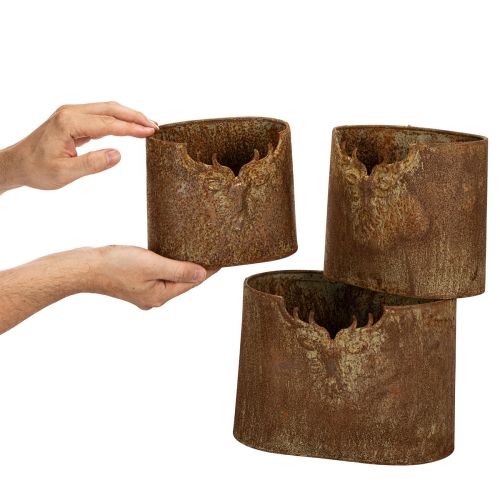 Kaspó szarvas fém ovális rusztikus 3 db-os szett 24cm | Floristik24.hu