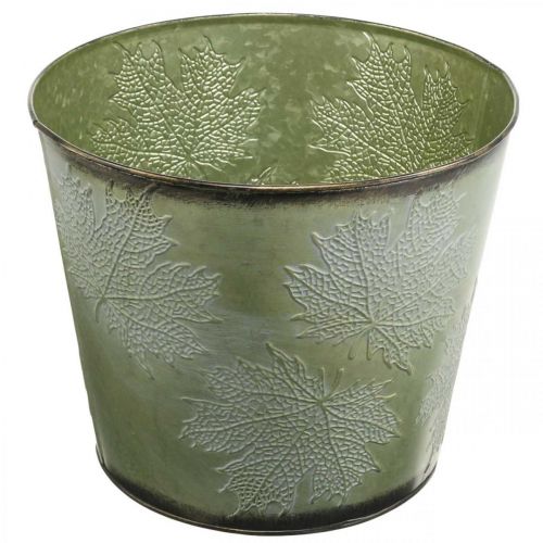 Ültető, juharlevelű fém edény, őszi dekoráció zöld Ø25,5cm H22cm