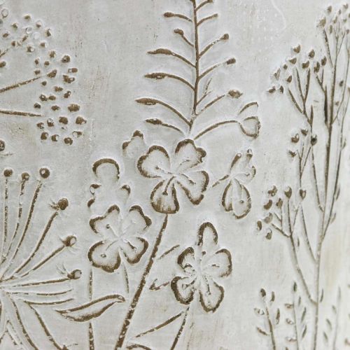 tételeket Beton virágcserép fehér domborműves virágokkal, vintage Ø16cm