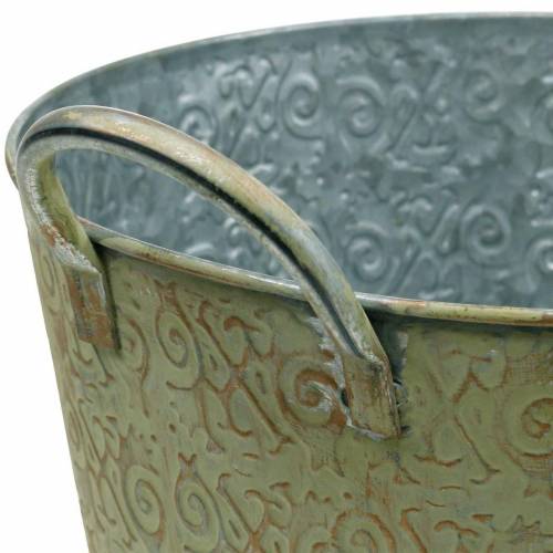 Floristik24 Vödör zöld fogantyúval Ø26cm vintage megjelenésű ültetőgép fém rozsda