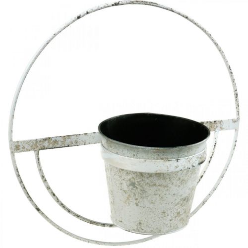 tételeket Virágcserép kopott elegáns fali dekoráció fehér fém felfüggesztéssel Ø37cm