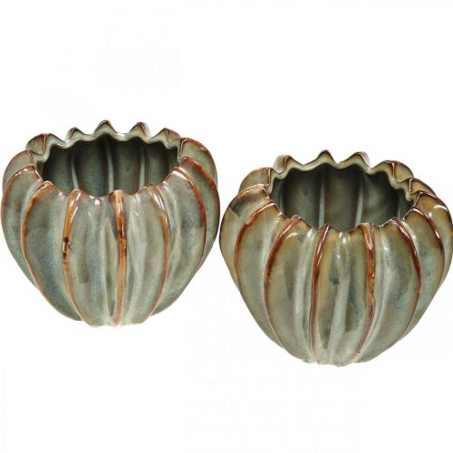 Floristik24 Kerámia edény, művészi virágtartó, ültető türkiz, bézs, barna Ø11,5cm H9cm 2db