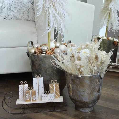 Floristik24 Antik virágtartó fogantyúval Dekoratív fém cserép Ø31 / 25cm, 2 db-os készlet