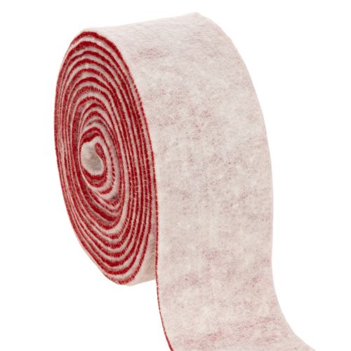 Kétszínű cseréppánt 100% gyapjúból, díszes filcszalagként, fehér/piros, 7,5 cm széles, 5 m hosszú vétel | Floristik24.hu