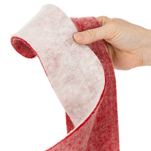 Kétszínű cseréppánt 100% gyapjúból, díszes filcszalagként, fehér/piros, 7,5 cm széles, 5 m hosszú | Floristik24.hu