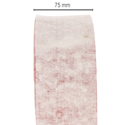 Kétszínű cseréppánt 100% gyapjúból, díszes filcszalagként, fehér/piros, 7,5 cm széles, 5 m hosszú | Floristik24.hu