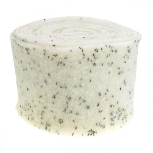 Floristik24 Filc szalag levendula virággal, deko szalag, cserepes szalag, gyapjú filc krém fehér 15cm 5m