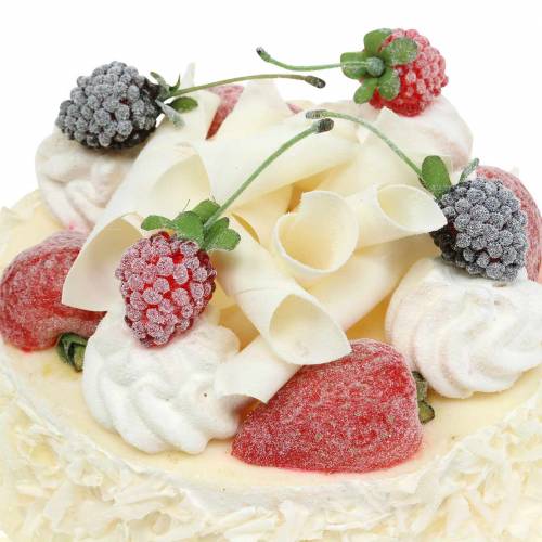 Floristik24 Mesterséges krémes torta bogyós gyümölcsökkel Ø15cm H11,5cm