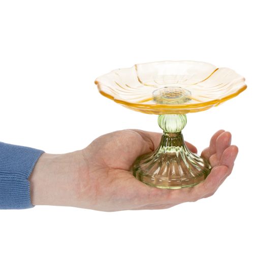 tételeket Dekoratív üvegtányér talppal, virágmintával, ideális ünnepi bemutatásra, 15 cm